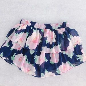 Tiered blue chiffon skirt with soft floral print